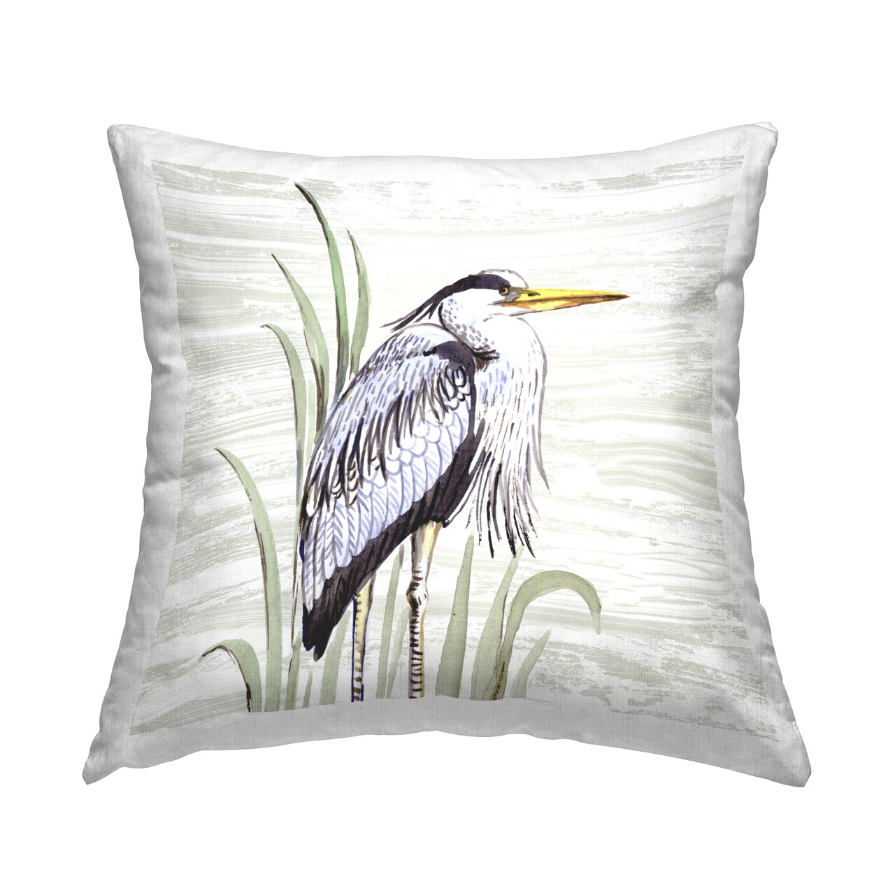 Beach Bird Elegant Heron Decorative Printed Throw Pillow Design by Elena Vladykina, 18 x 7 x 18
